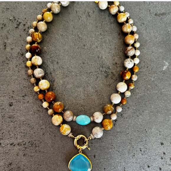 Turquoise and Jasper Statement Necklace - Picture 3 of 4